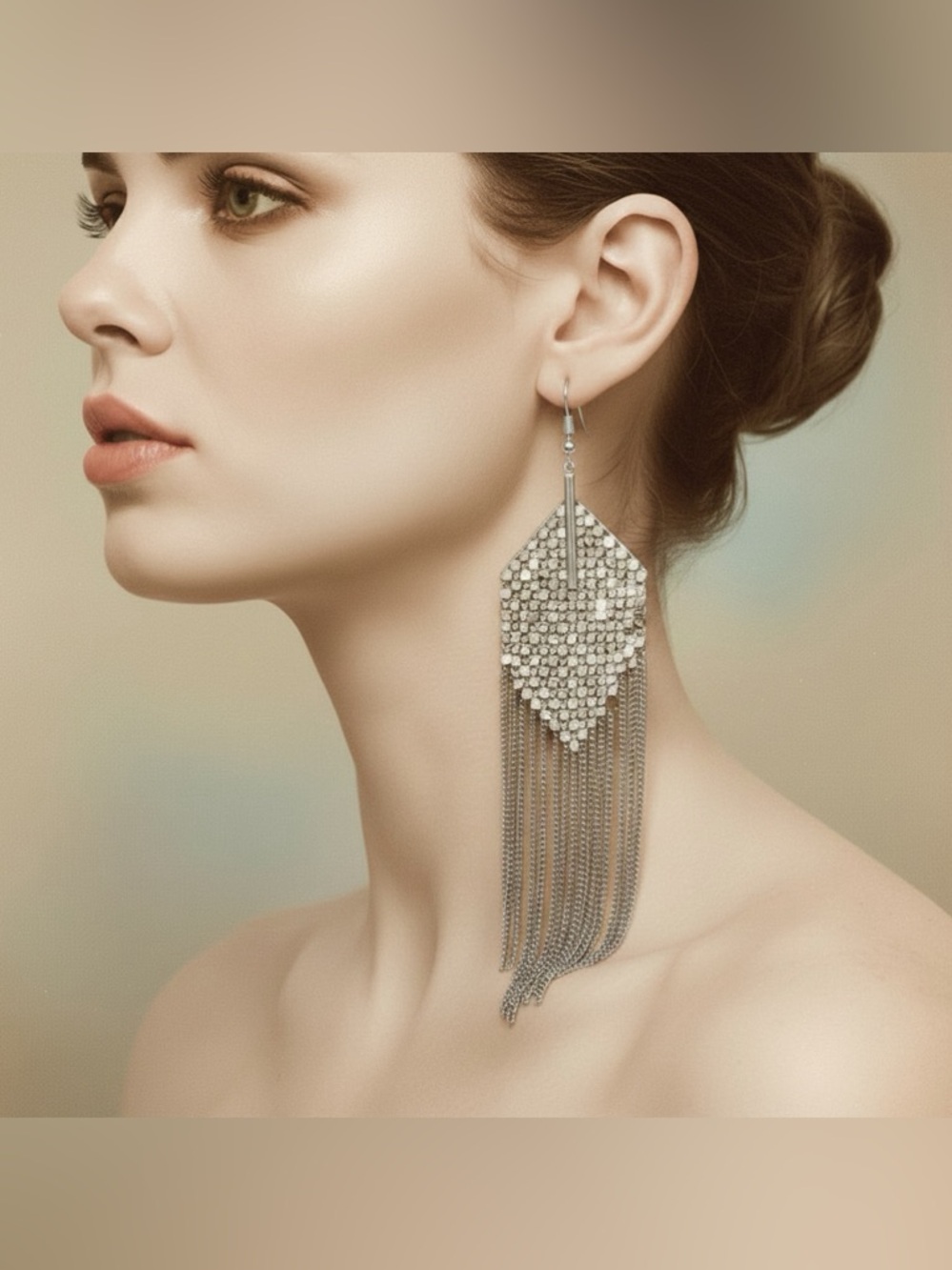 LEITH Silver Chain Mail Fringe
Statement Earrings